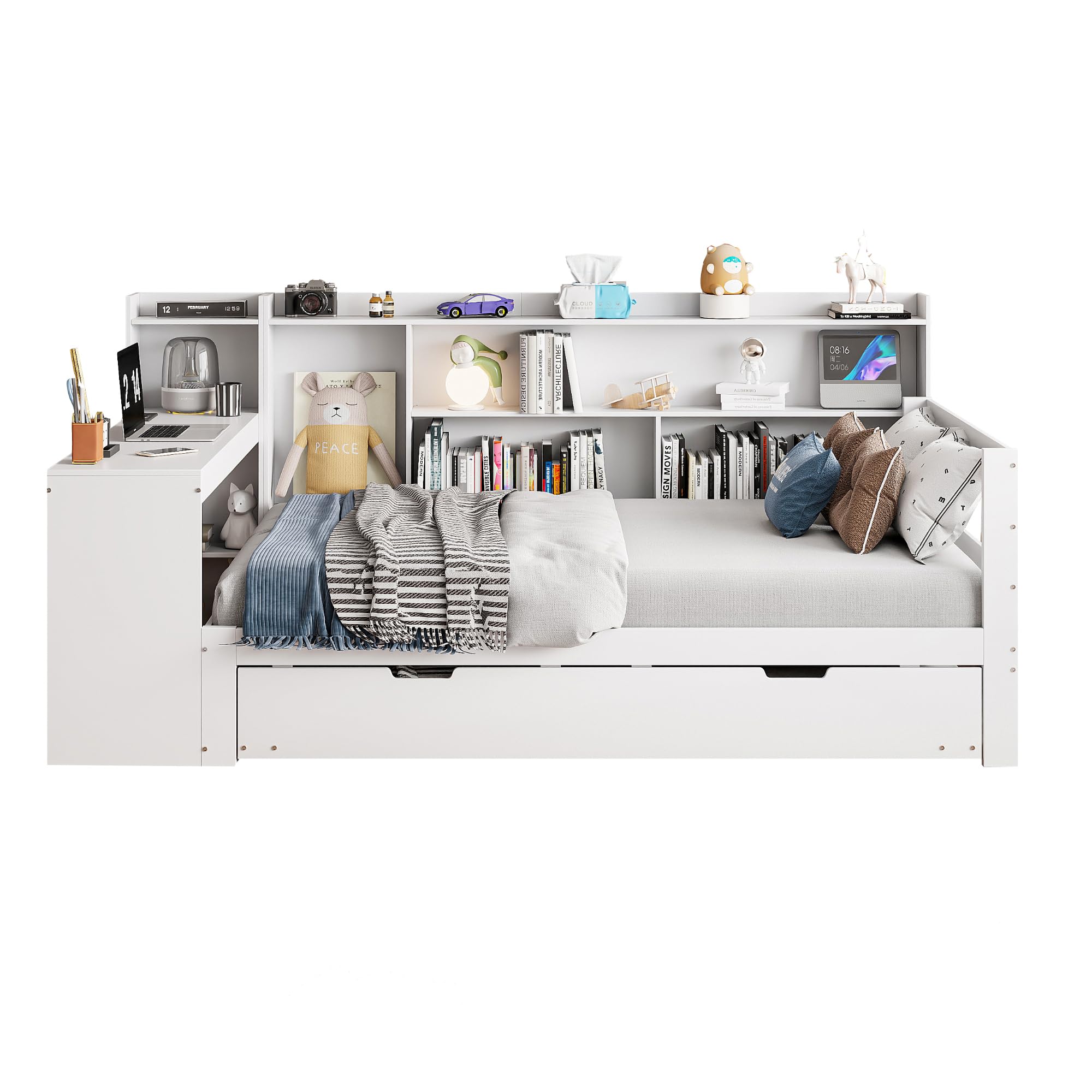 divano letto 90x200 scrivania integrata letto estraibile struttura in legno massello seconda superficie estraibile letto con scrivania uso come seduta e superficie di riposo camera
