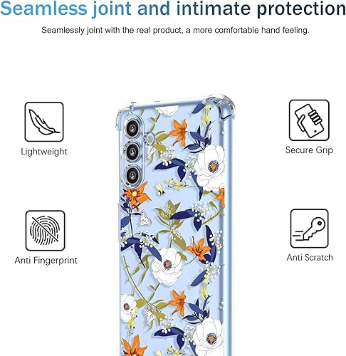 Miniatura 3 de Funda para Galaxy A04s Samsung A13 transparente con patrón de flores de poliuretano termoplástico suave a prueba de golpes, antiarañazos, funda