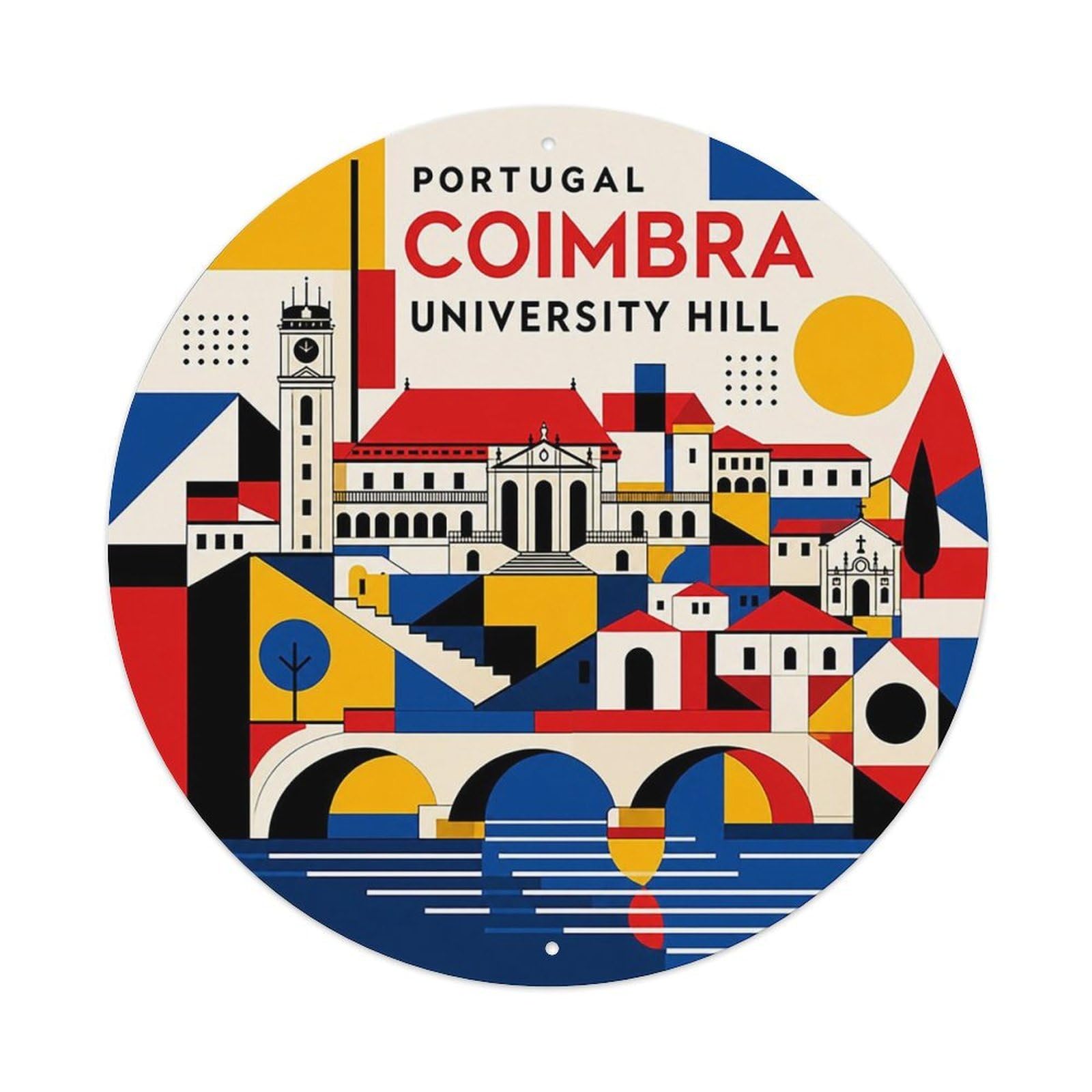 Coimbra Historic College Atlantic Color Block Landmark Metal Tin Sign