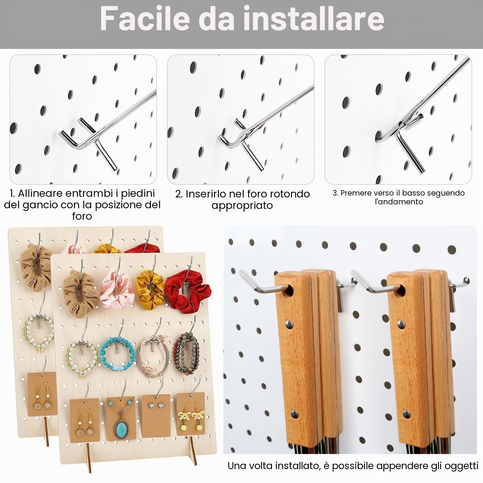 50 Pezzi Ganci Porta Utensili per Pannelli Forati, Ganci per Pannello Forato Porta Attrezzi da Parete, Ganci per Porta Attrezzi da Parete con Copertura Protettiva per Negozio e Garage
