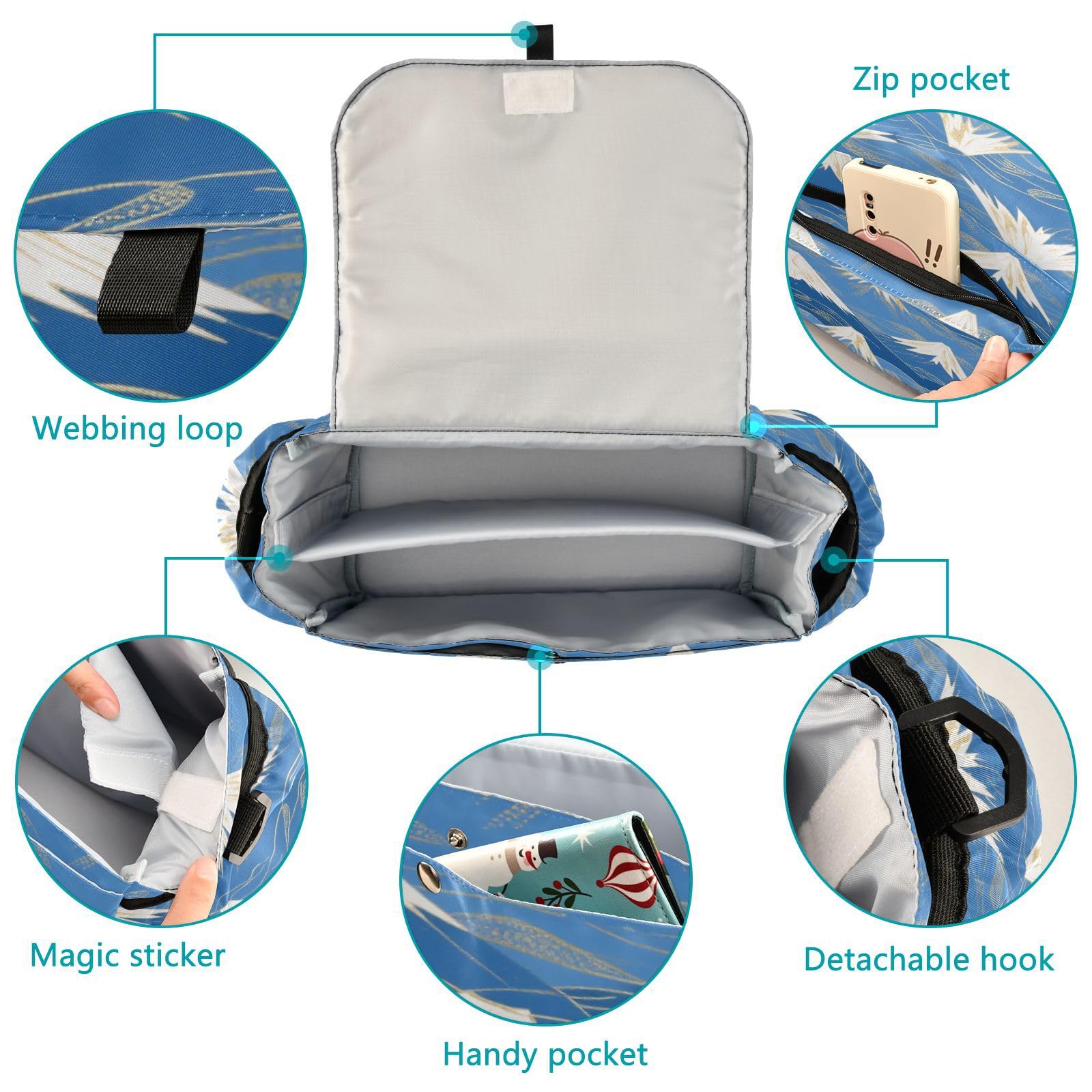 Blue and White Japanese Mount Fuji stroller diaper organizer stroller caddy with cup holder milk bottle accesorios para bebes accesorios para coche de