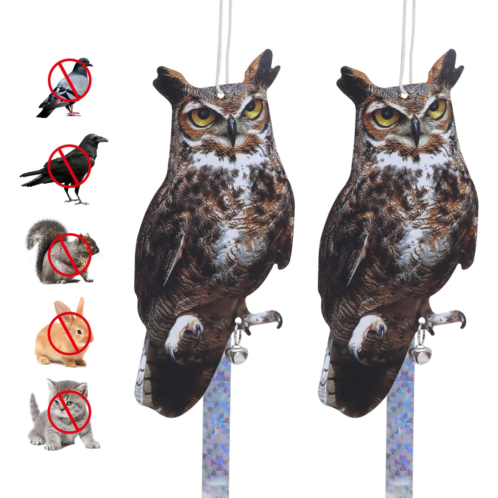 OffiCreative Bird Scarer, 2Pack Fake Owl Hanging Owl to