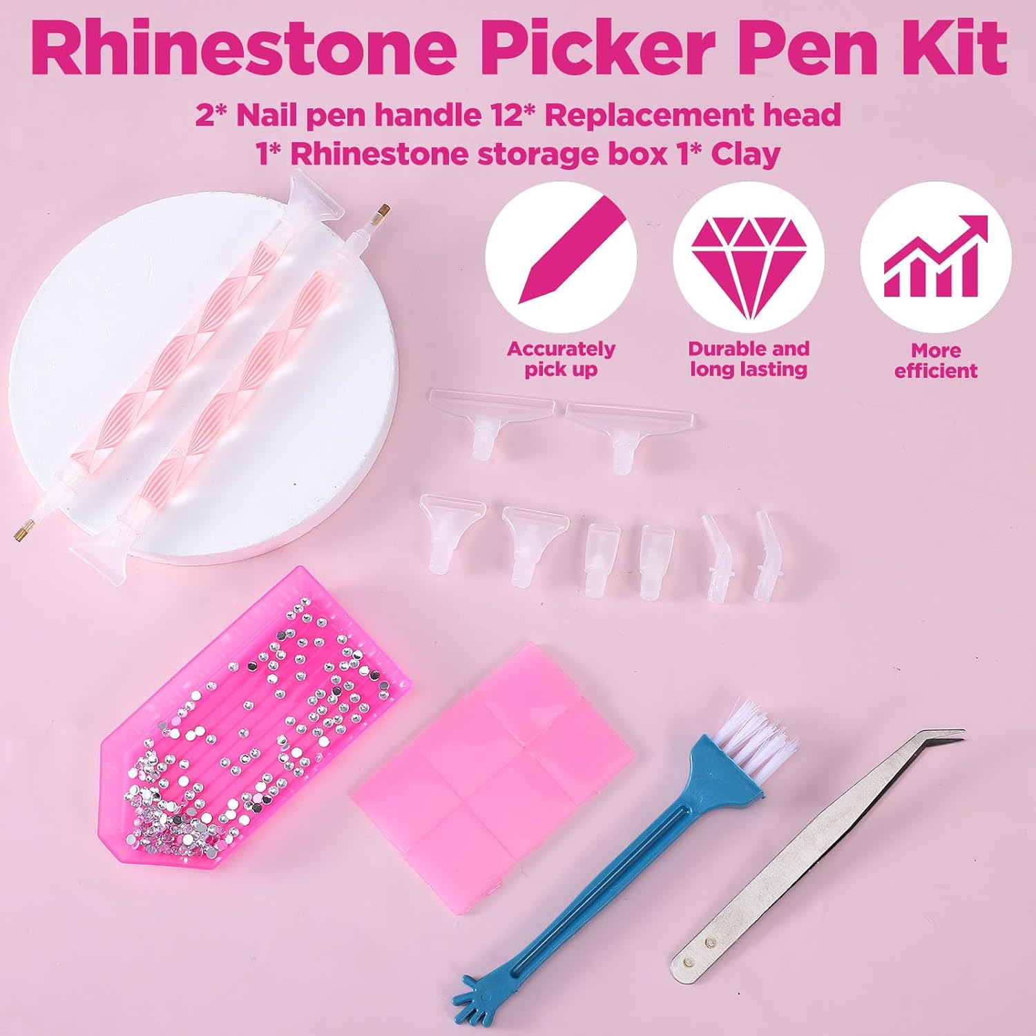 Rhinestone Picker Tool Kit Pencil for Rhinestones with 8 Tips Bedazzling Tools for Nail Art Craft Crystals and Nail Charms Crafting Pickup Tool