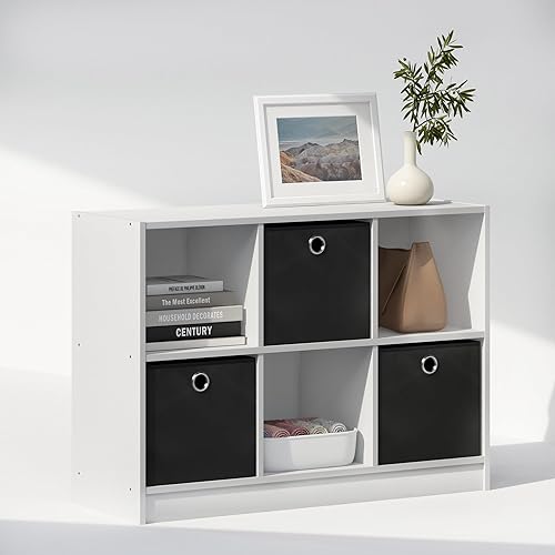 Miniatura 9 de Furinno Estante organizador de almacenamiento de ropa y armario multiusos cúbico con cajones de contenedor, 6 cubos, nogal oscuro Nogal