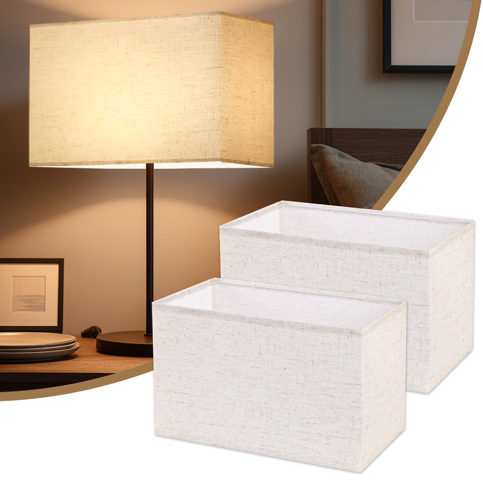 Espossi Rectangle Lamp Shades Set of 2, 16"x8"x10", Large Beige Linen