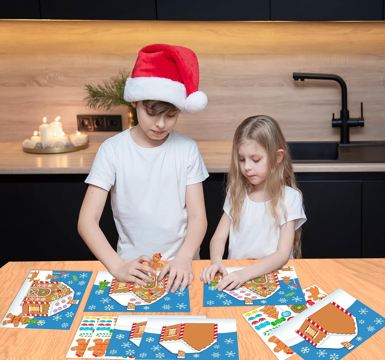 jollylife 38Pcs Christmas Crafts Gingerbread House Sticker Kit | Creates 19 Gingerbread House,Christmas Classroom Family Activities,Holiday DIY Arts and Crafts,Party Favors Supplies Bulk
