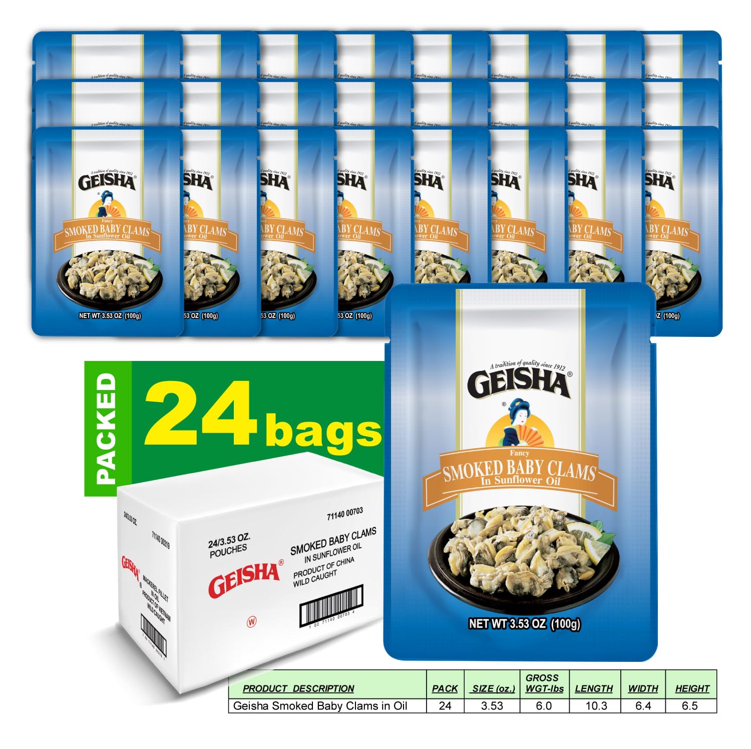 GEISHA Smoked Baby Clams in Sunflower Oil 3.53oz (Pack of 24), Baby Clams| Gluten Free – No Sugar Added – Wild Caught – Good Source of Protein