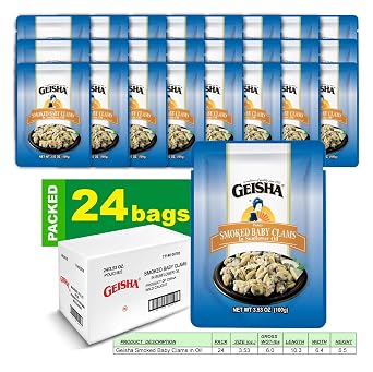 GEISHA Smoked Baby Clams in Sunflower Oil 3.53oz (Pack of 24), Baby Clams| Gluten Free No Sugar Added Wild Caught Good Source of Protein