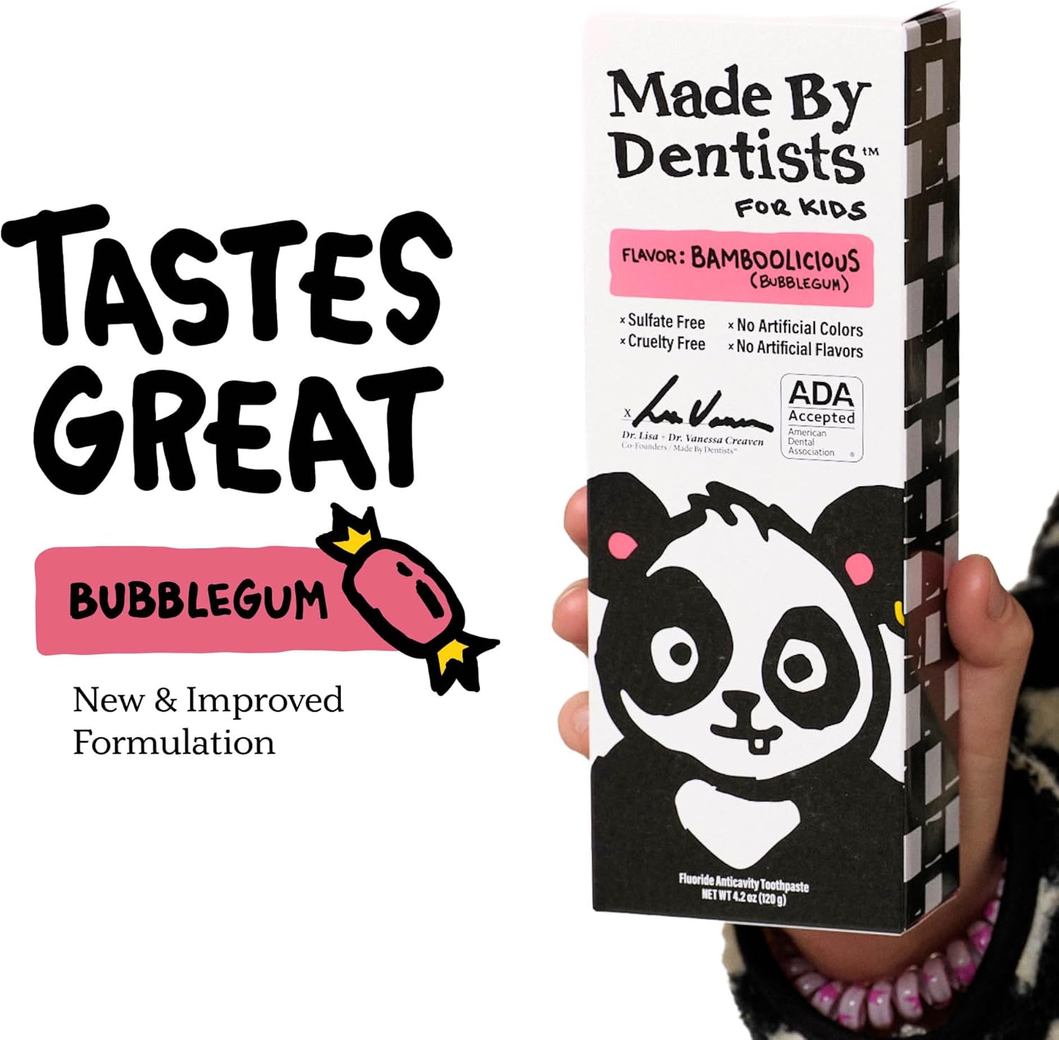 Made by Dentists Kids Fluoride Toothpaste 4-Pack - Anticavity Bubblegum Children's Toothpaste, SLS-Free, Enamel Safe, Natural Flavors, Vegan & Cruelty-Free, Toddler & Kids Ages 2+, Panda