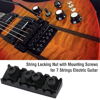 VGEBY 7 String Locking Nut, 48mm Electric Guitar Parts String Nut, Black Zinc Alloy, Slotted, 1 Piece