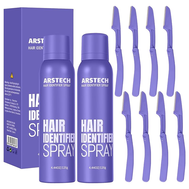 Spray identificador de pelos para barbear facial arstech, roxo, pacote com 2