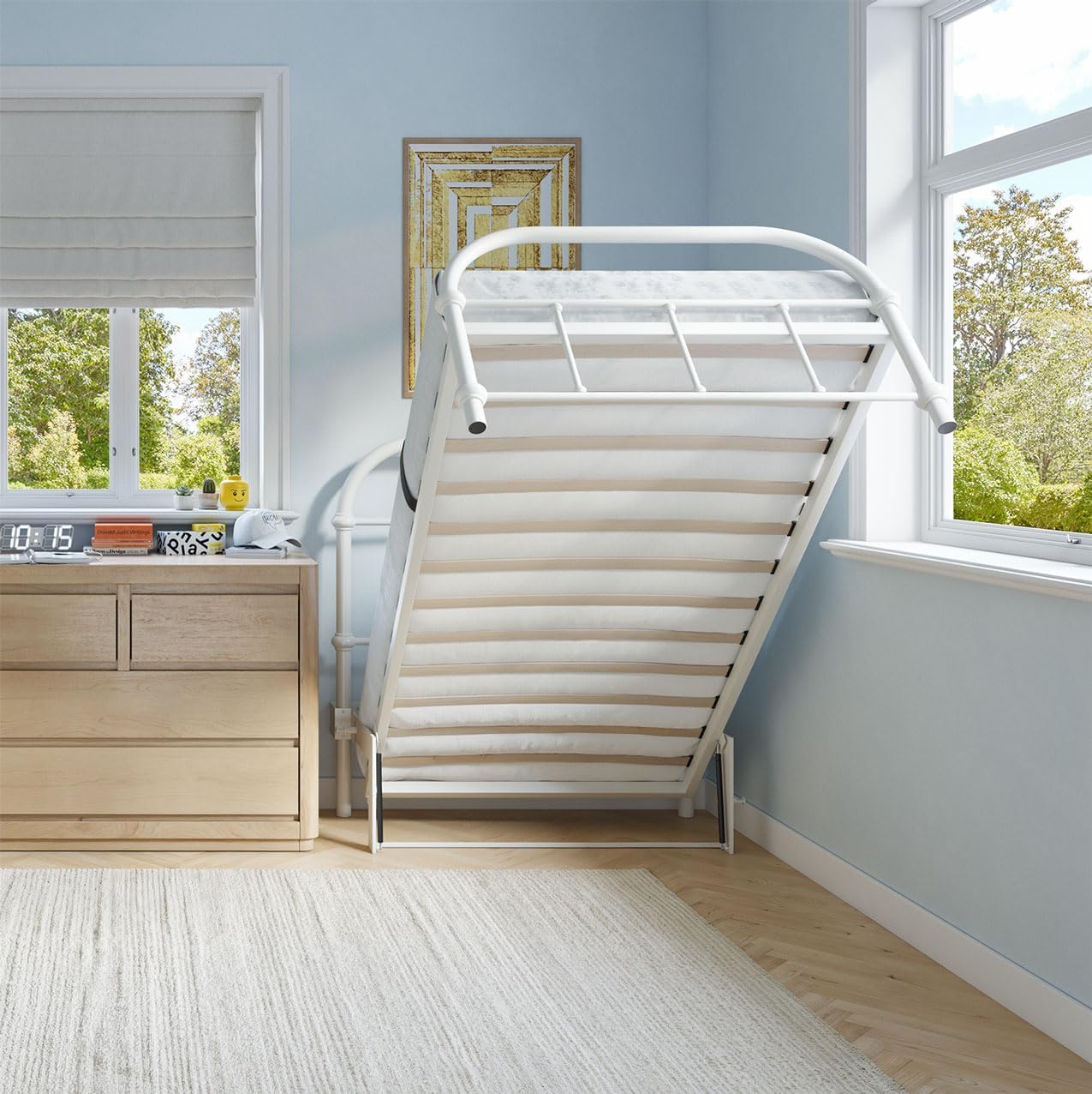 Xtraroom Oxford RoomBed in White | Space Saving Lift Bed Perfect for Making Your Bedroom a Multifunctional Haven | Metal Bed Frame | Headboard and Footboard (Twin)