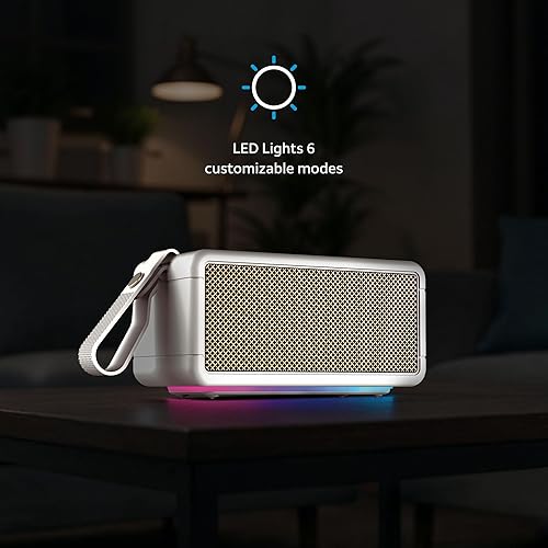 Miniatura 4 de AT&T Essentials - Altavoz Bluetooth retro de 40 W, IPX6 impermeable, Bluetooth 5.3, modos de luz LED, control de graves y agudos, batería de 12