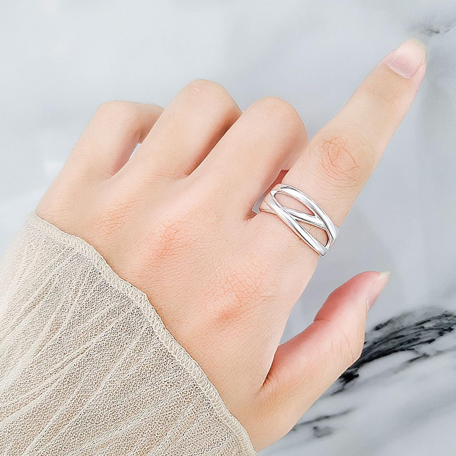 925 Sterling Silver Ring High Polish Thumb Band Rings Open Adjustable Chunky Rings Statement Ring for Women - Image 7