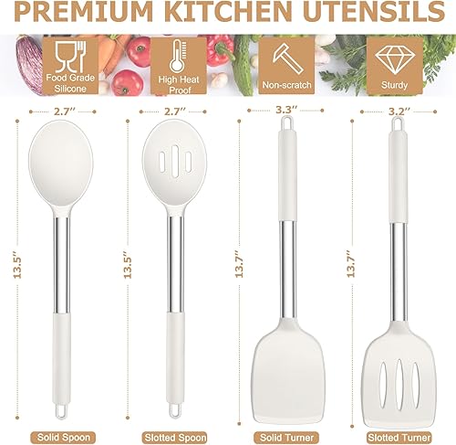 Miniatura 2 de TeamFar Utensilios de cocina, 4 utensilios de cocina de silicona con mango de acero inoxidable, para utensilios de cocina antiadherentes, para