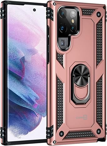 CoverON Ring Designed for Samsung Galaxy S22 Ultra Phone Case, Rugged Cover Magnetic Mount Compatible - Rose Gold