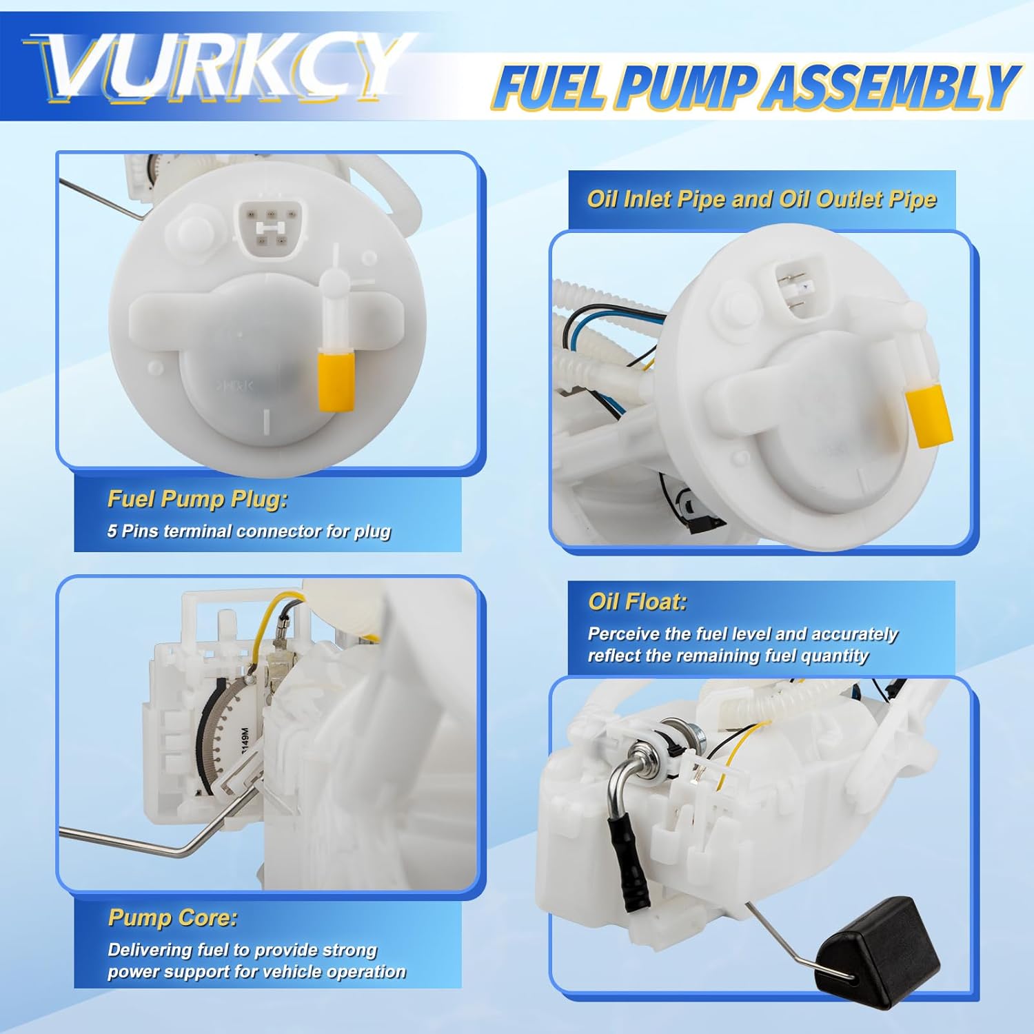 Vurkcy Electric Fuel Pump Module Assembly with Sending Unit Compatible with 2005 2006 2008 2009 2010 Honda Odyssey, V6 3.5L Gas, Replace E8692M, FG1155