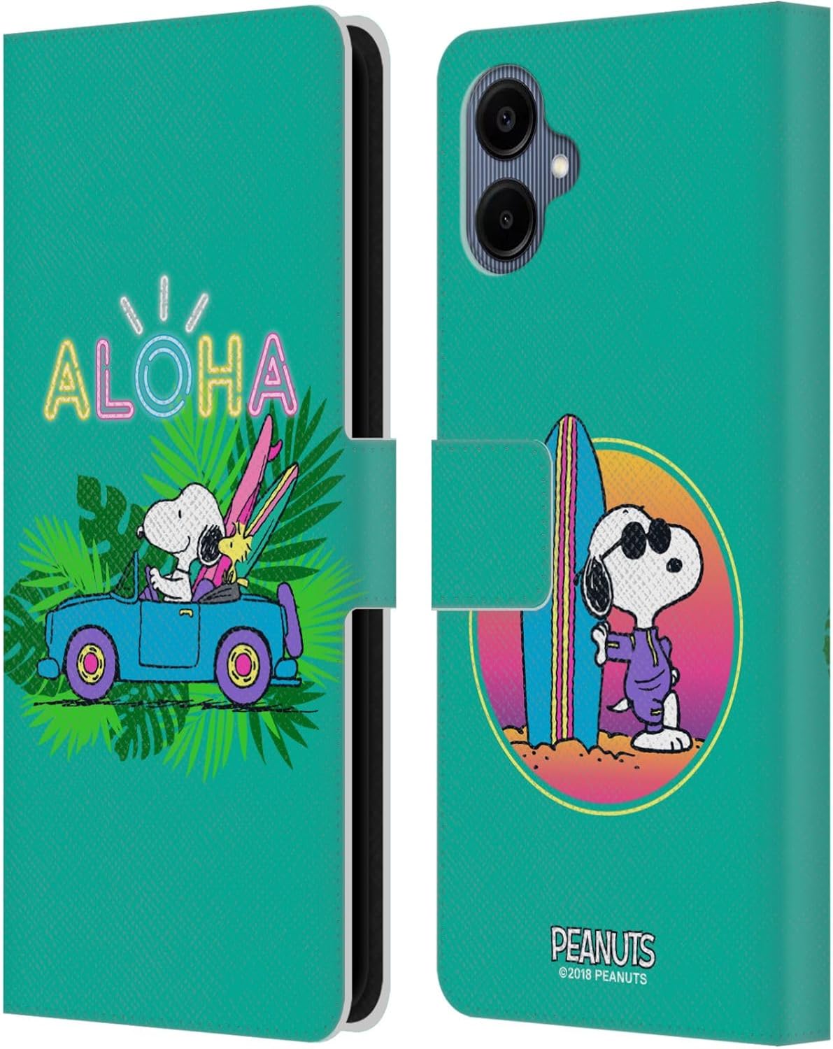 Head Case Designs Officially Licensed Peanuts Tropical Surf Snoopy Aloha Disco Leather Wallet Case Compatible with Samsung Galaxy A06 4G / 5G