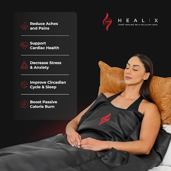 Healix Infrared Sauna Blanket - Zero EMF Portable Sauna for Detox, Recovery & Wellness - 10,000-Strand Far Infrared Carbon Fiber Heating, Adjustable 77-176F | Zipper Seam Closure