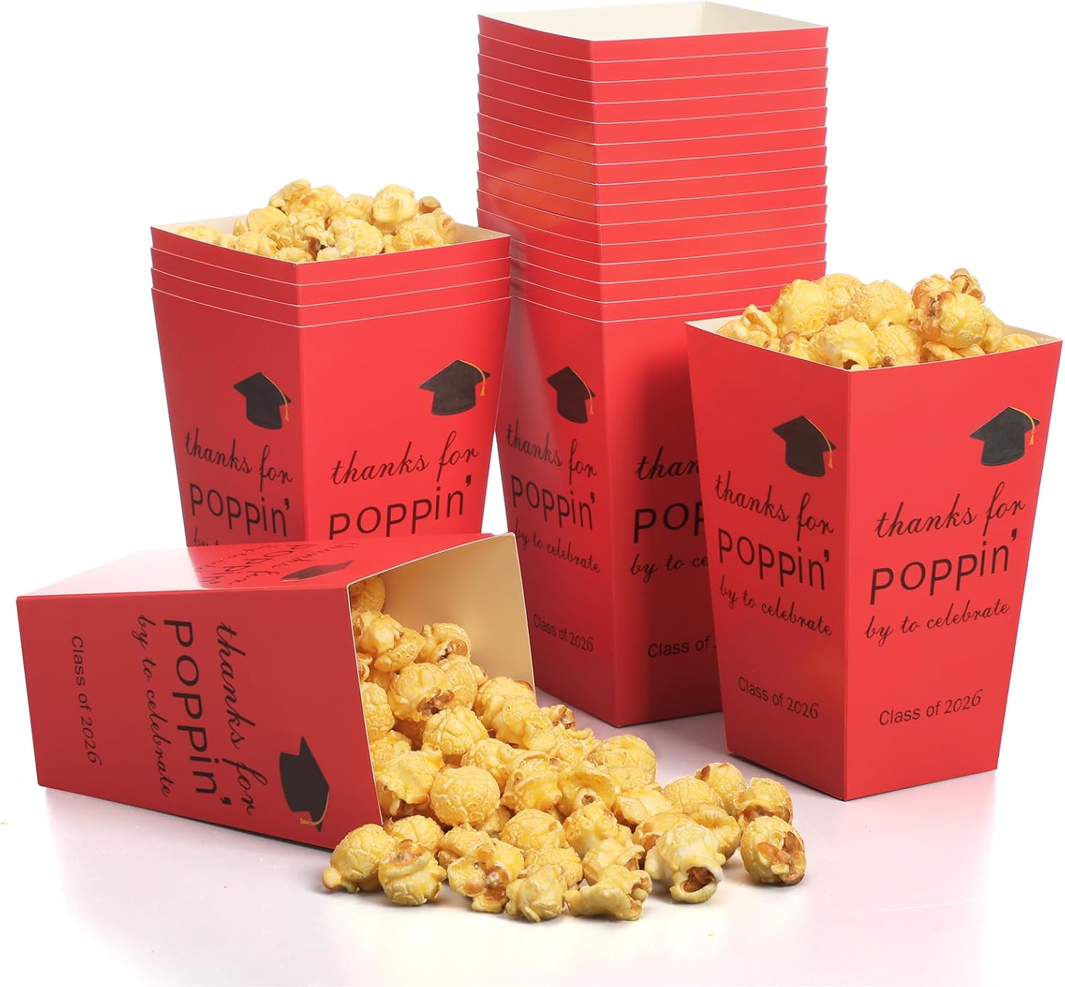 Fullhawl 50 Pcs Class of 2026 Graduation Party Popcorn Boxes 6 in Paper Containers Popcorn Boxes Graduation Treat Cookie Snack Bags for Party Favors (Blue)