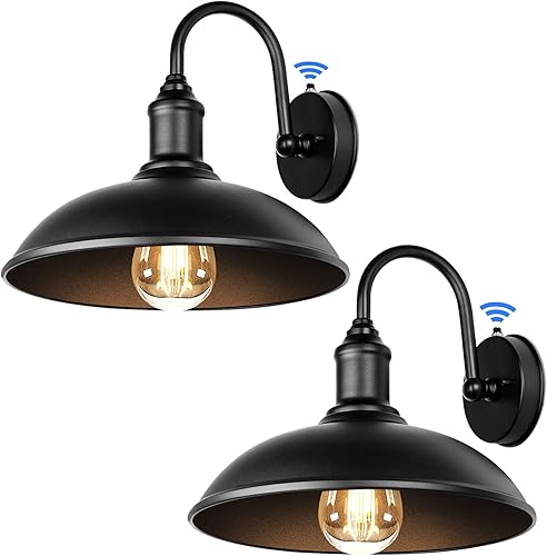 Paquete de 2 apliques de pared para exteriores del anochecer al amanecer, apliques de pared exteriores de cuello de cisne para granero,