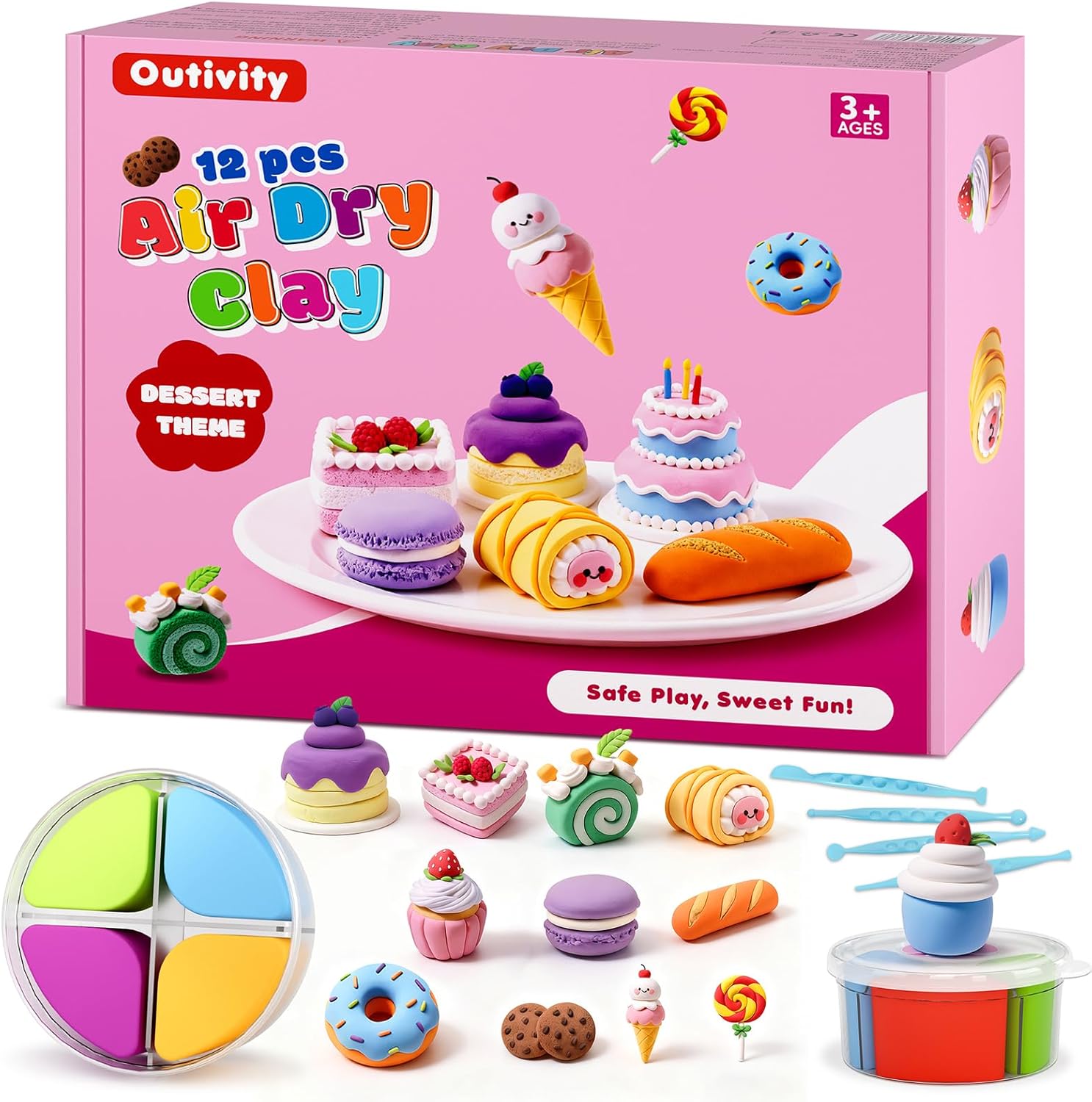 Air Dry Clay Kit for Kids, 12 Crafts Modeling Clay Model Magic, Clay Kits with Sculpting Tools & Tutorials, Safe & Non-Stick DIY Art Crafts, Toys Gift for Ages 3-12 Boys & Girls