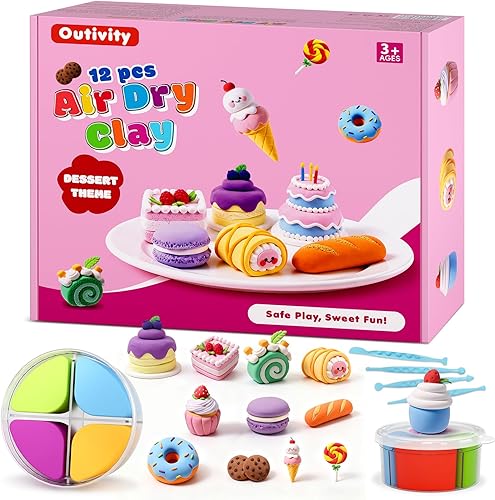 Miniatura 1 de Arcilla seca al aire para niños, 12 kits únicos de arcilla de postre con herramientas de escultura y tutoriales, modelo mágico seguro y