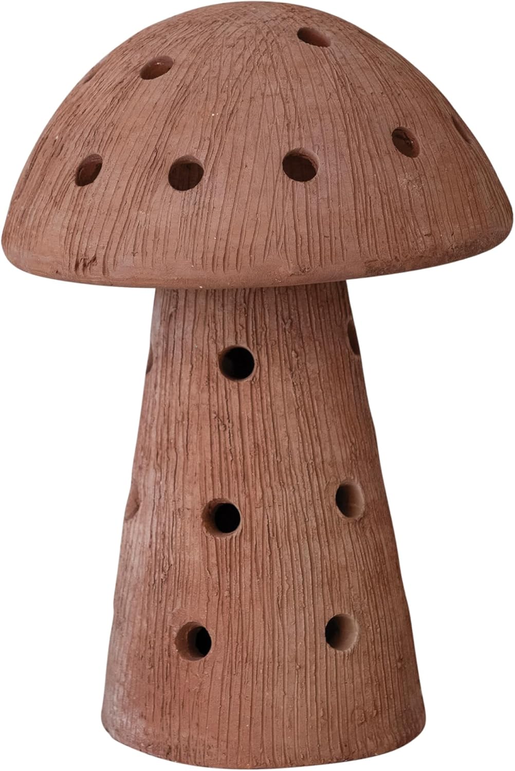 Creative Co-Op Handmade Vintage Reproduction Terra-Cotta Mushroom Shaped Candle Holder with Cut-Outs, Natural