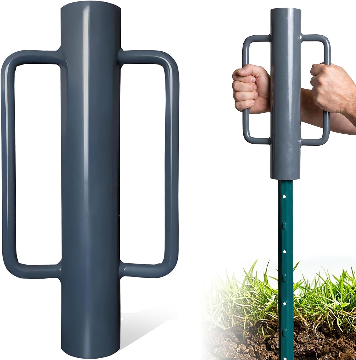 Thealyn Fence Post Driver 17 Inch 12LB Metal T Post Driver T-Post Pounder Heavy Duty Hand Post Pounder with Handle for U Fence Post Wooden Post