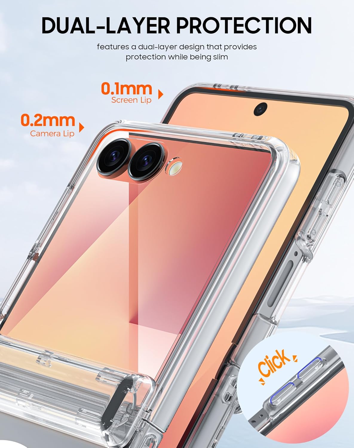 Spugan for Samsmung Galaxy Z Flip 7 Case Clear with Magsafe, [Built-in HD Screen Protector] [Non-Yellowing] [Hinge Protection] Shockproof Slim Magnetic Phone Case for Galaxy Z Flip 7 (Clear)