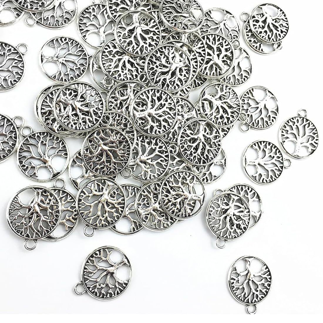 20 Ciondoli Albero Della Vita - Argento, Per Braccialetti E Collane Fai Da Te