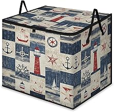 Gumuslen Nautical Lighthouse Large Storage Bags Anchor Rudder Foldable Clothes Storage Bins Blanket Organizers Storage Con...