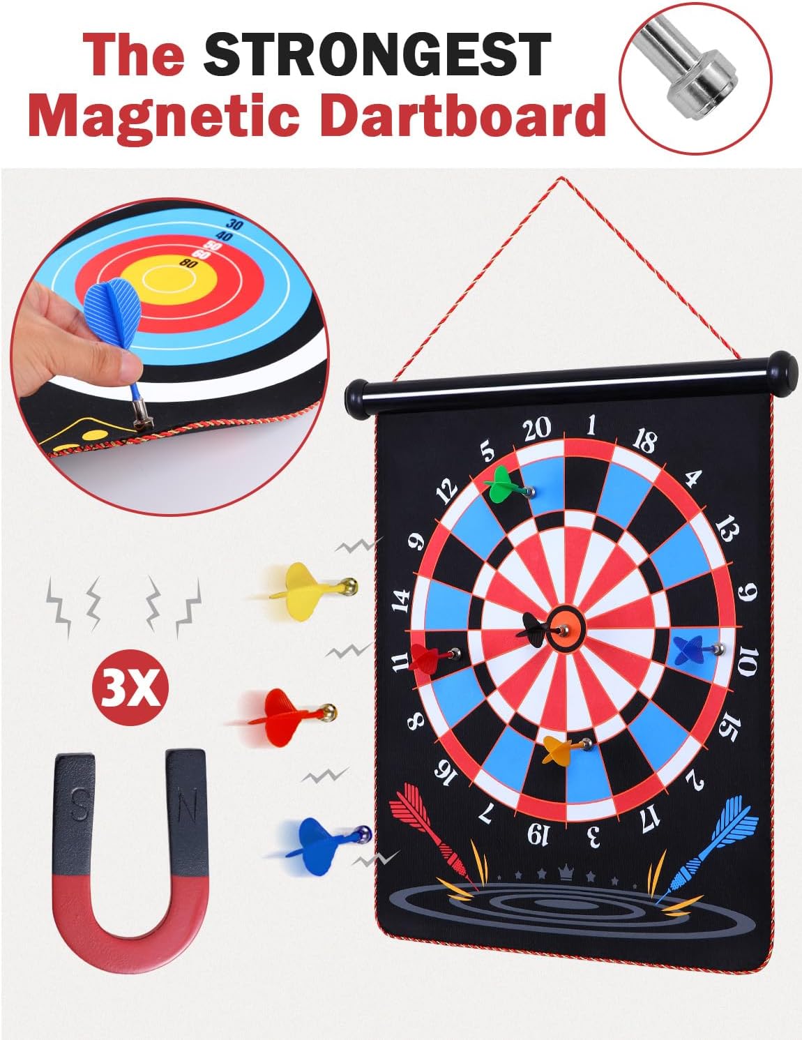 Ranslen Magnetic Dart Board for Kids and Adults, Double Sided Board Games with 15pcs Magnetic Darts, Boy Gifts Dartboard Toys Gift for Age 6 7 8 9 10 11 12 Year Old Boys