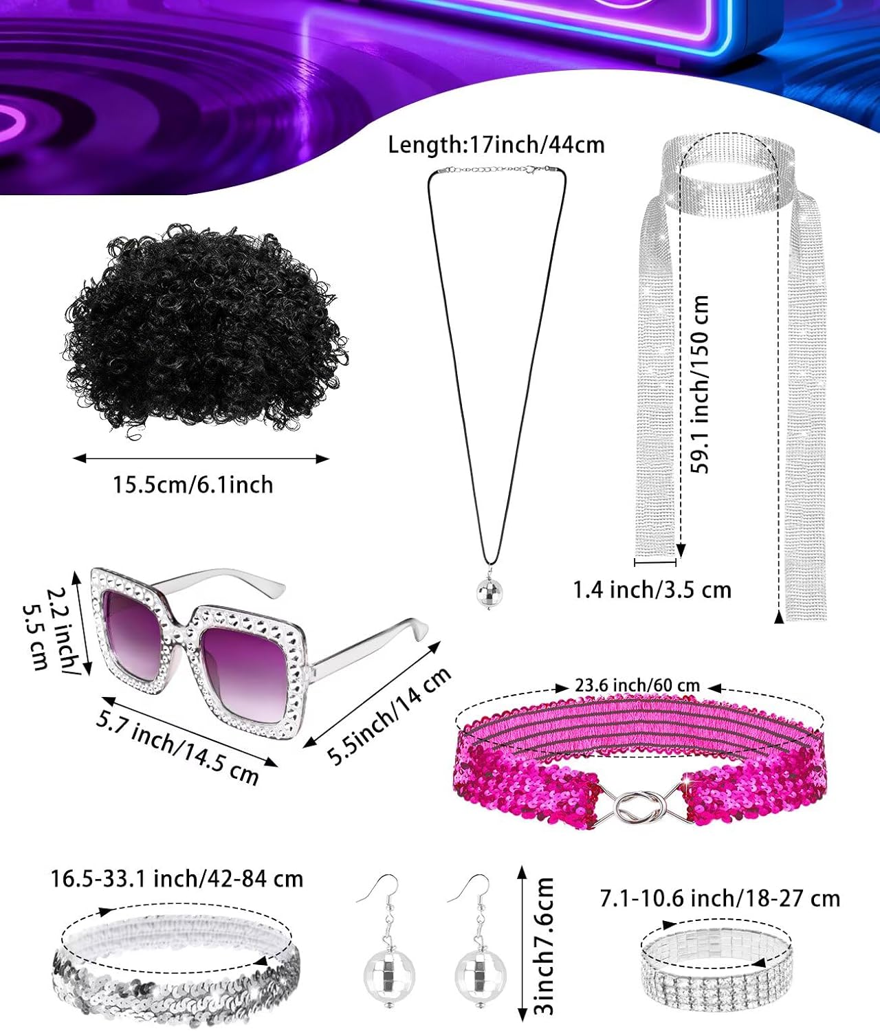 70s Disco Outfits for Women Retro Jumpsuit Costume Set 1970s Accessories Glasses Wig Halloween Party - Image 2