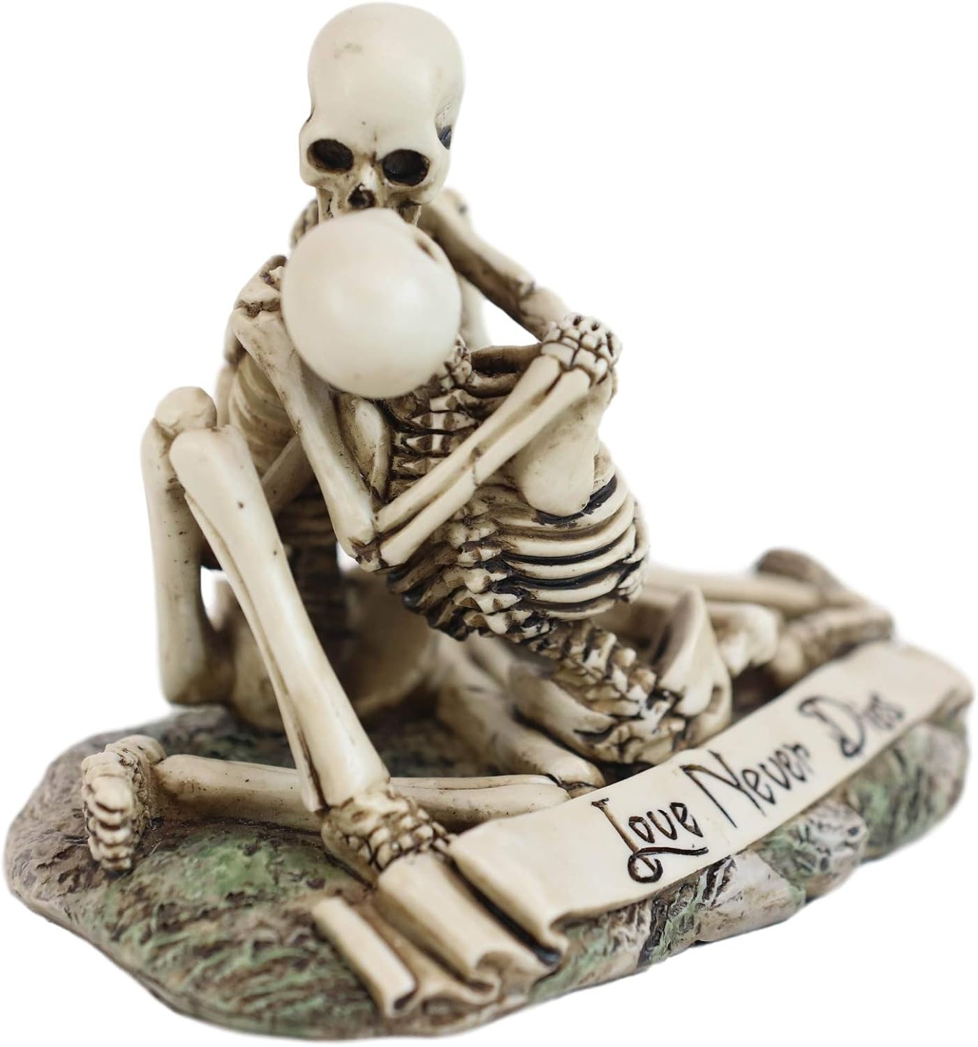 Ebros Love Never Dies Skeleton Couple Kissing by The Graveyard Statue 6" Wide Day of The Dead Decorative Valentine Skeletons Lovers Embracing Ossuary Macabre Figurine