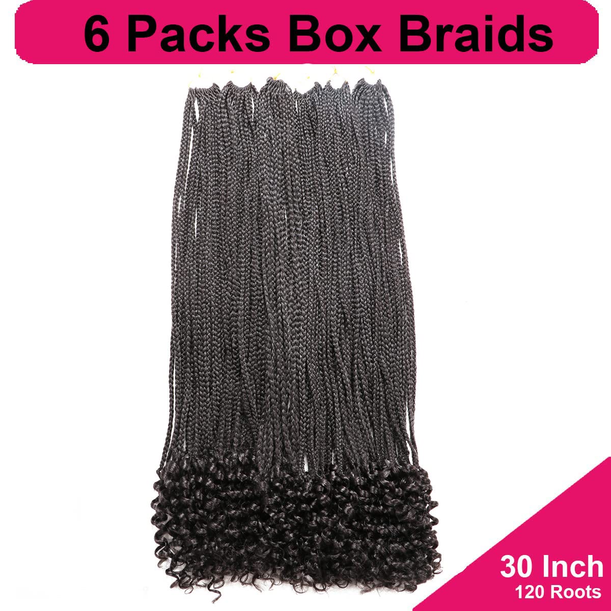 6 opakowań warkoczy bokserskich 76 cm, warkocze do włosów z kręconymi końcówkami, w stylu boho, warkocze bokserskie, warkocze Crochet Braids Hair for Black Women Three Tone Ombre (30 cali (zestaw 6),