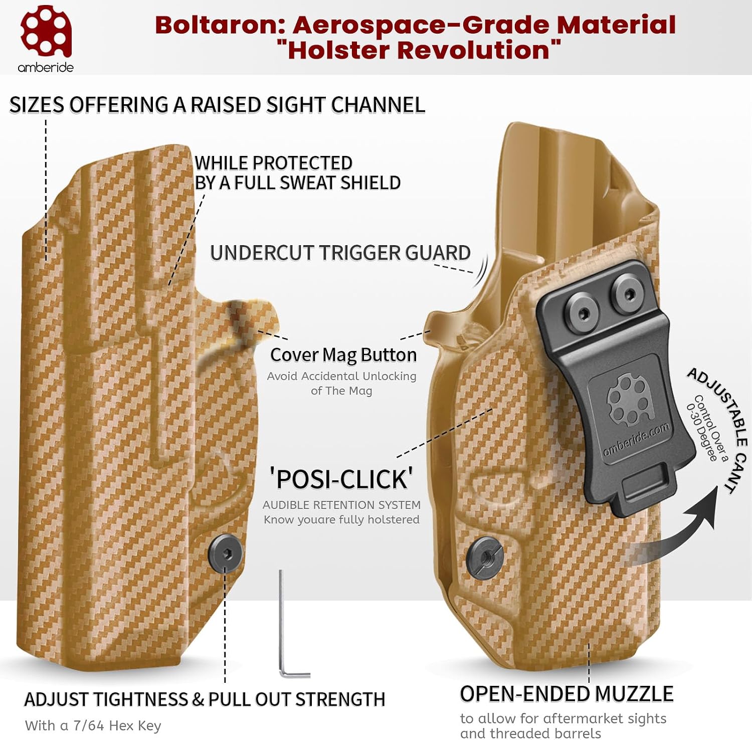 Amberide IWB Kydex Holster for Glock 26/27 Gen1-5 and Glock 33 Gen3-4, Concealed Carry, Optics Ready, Adjustable Cant, Posi-Click Retention, Made in USA