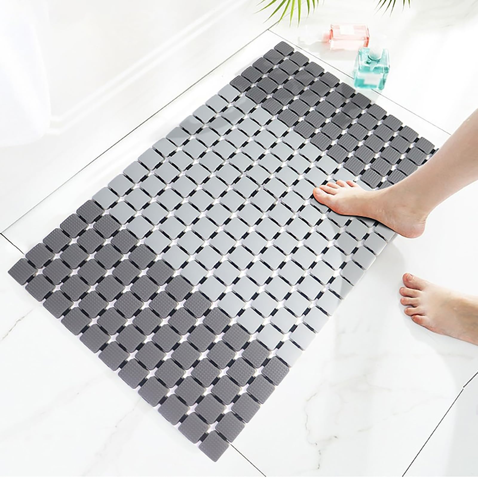 Multifuncional Alfombra Banera Antideslizante Rectangular con Ventosas, Secado Rápido Alfombrilla Antideslizante Ducha Niños, Plegable Tapete de Bano, Lavable a Máquina 39X68cm,A