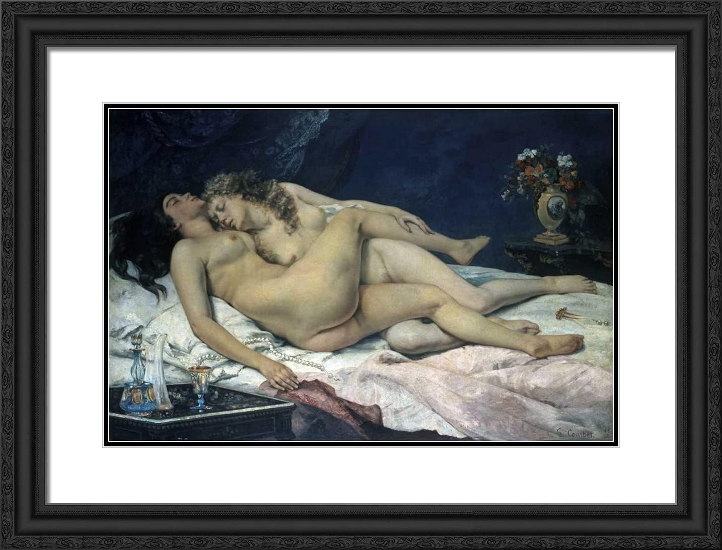 ArtDirect Courbet, Gustave 24x19 Black Ornate Framed Art Print with Double Matting Titled: Sleep