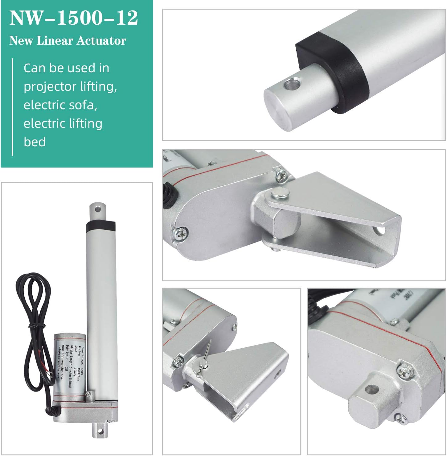 4" Stroke Linear Actuator 12 Volt 12V DC 100mm Linear Motion Actuator Wireless Remote Controller Kit with Linear Motor Mounting Brackets
