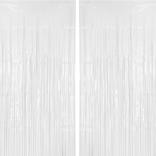 PIGETALE 2 Pack 3.2x8.2 ft White Tinsel Curtain Party Backdrop Decorations