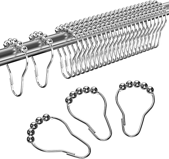 Lot De 12 Crochets En S Métalliques + 2 Clips Pour Rideau De Douche - Accessoires De Suspension