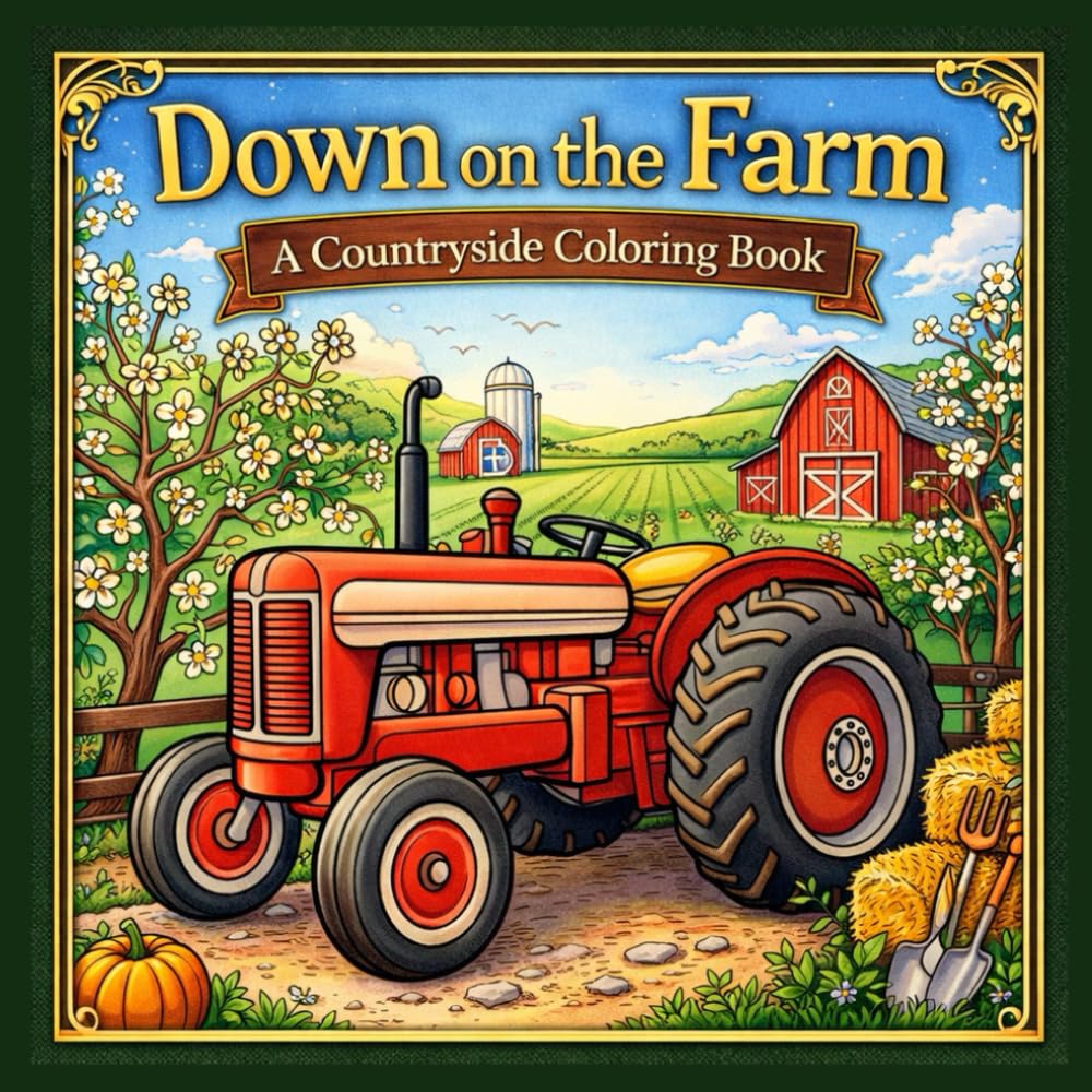 Down on the Farm: A Countryside Coloring Book for Adults and Teens | Farm Animals, Tractors, Barn Scenes, Orchards and Rural Landscapes for Relaxation
