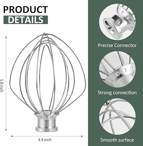Miniatura 4 de Gancho para masa y batidor de alambre para batidora de pie Kitchenaid de cabeza inclinable de 4.5 y 5 cuartos de galón
