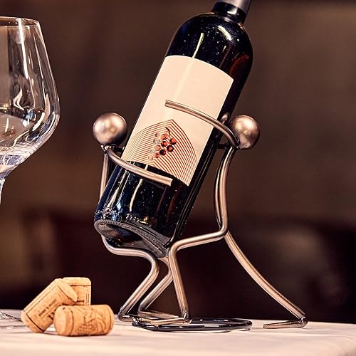 Miniatura 2 de Estante de vino de mesa, soporte para botella de vino, estatuilla de encimera, color plateado metálico, regalos únicos y accesorios para los amantes