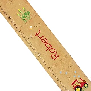 My Bambino Personalized Natural Red Tractor Childrens Wood Growth Chart