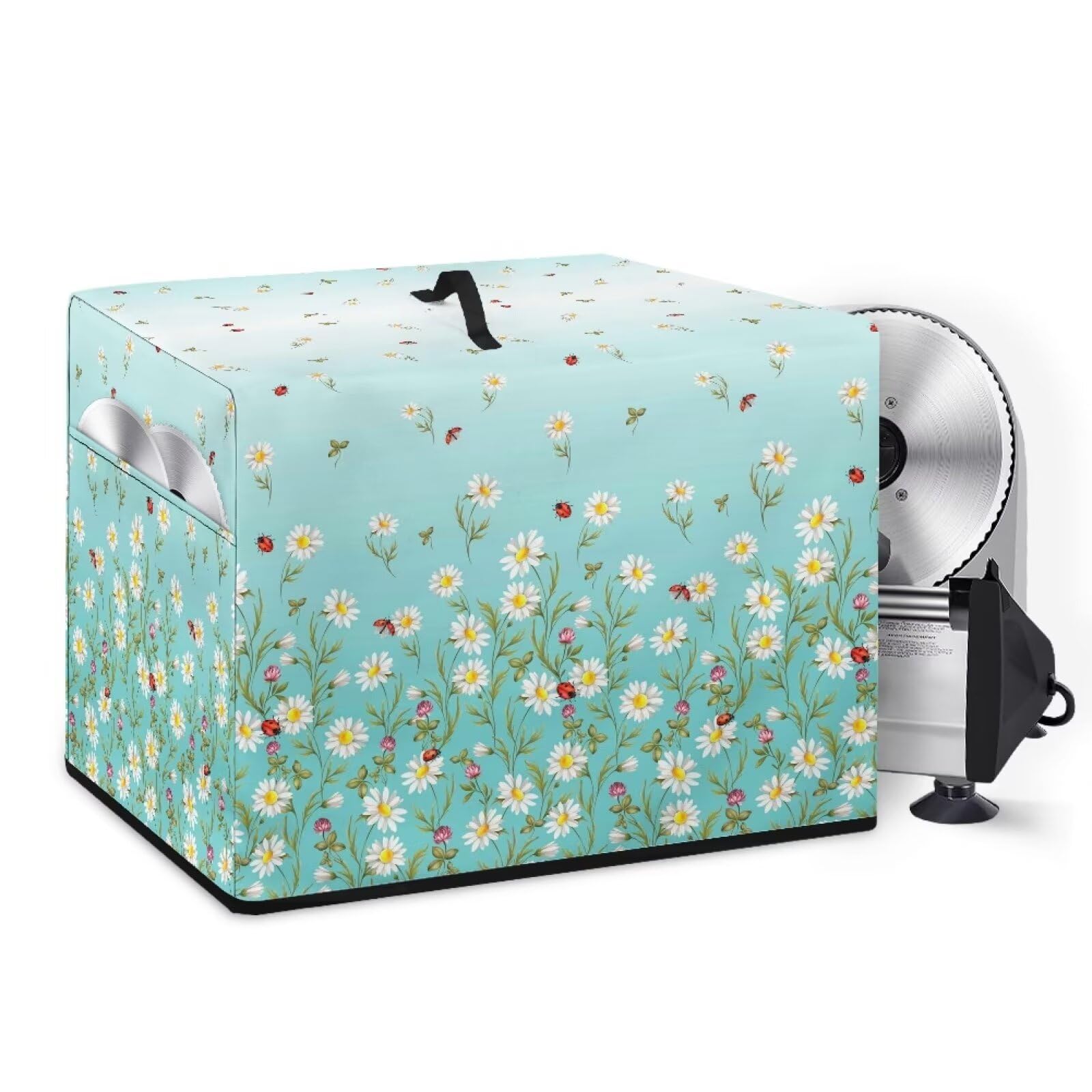 NETILGEN Meat Slicer Machine Cover Electric Appliance Cover for Home Kitchen Use, Cheese Bread Slicer Cover Washable Rectangular Protective Cover for Women Gift, Daisy Blue