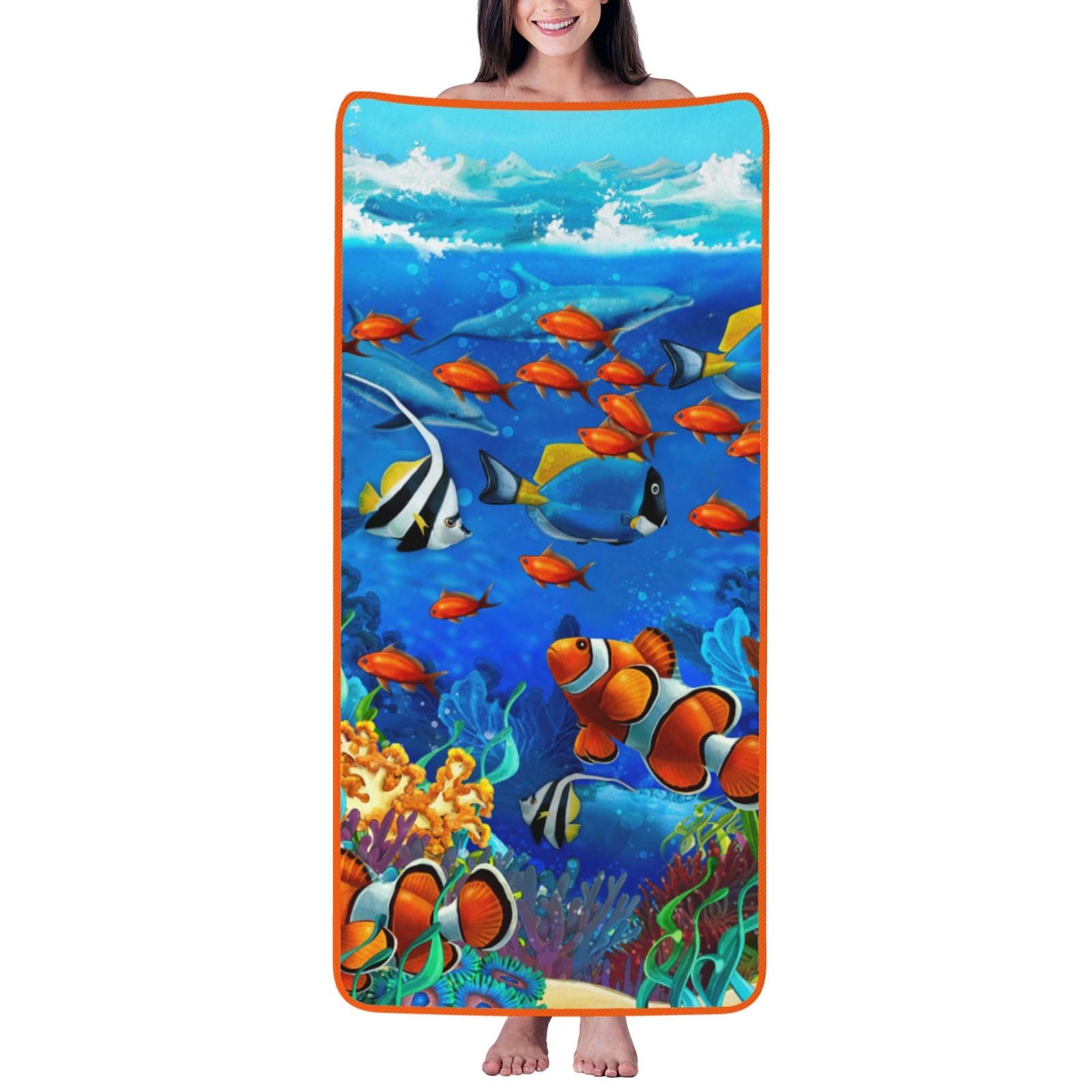 JBJGKHLP Ocean Tropical Fish Coral Undersea World Print Women Men Couples Coral Velvet Bath Towel Ultra-Soft For Home Bathroom Travel