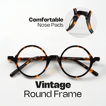 Zeelool Unisex Acetate Vintage Round Glasses Frame with Non-prescription Clear Lens Otto FA0481