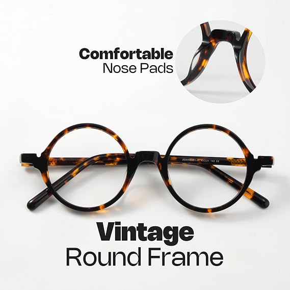 Zeelool Unisex Acetate Vintage Round Glasses Frame with Non-prescription Clear Lens Otto FA0481